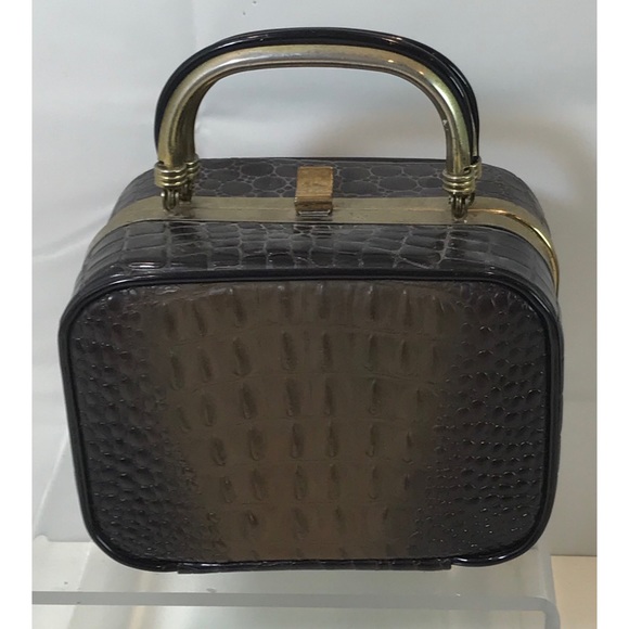 Lou Taylor Miami Handbags - Lou Taylor Miami Brown Croc Small Box Handbag